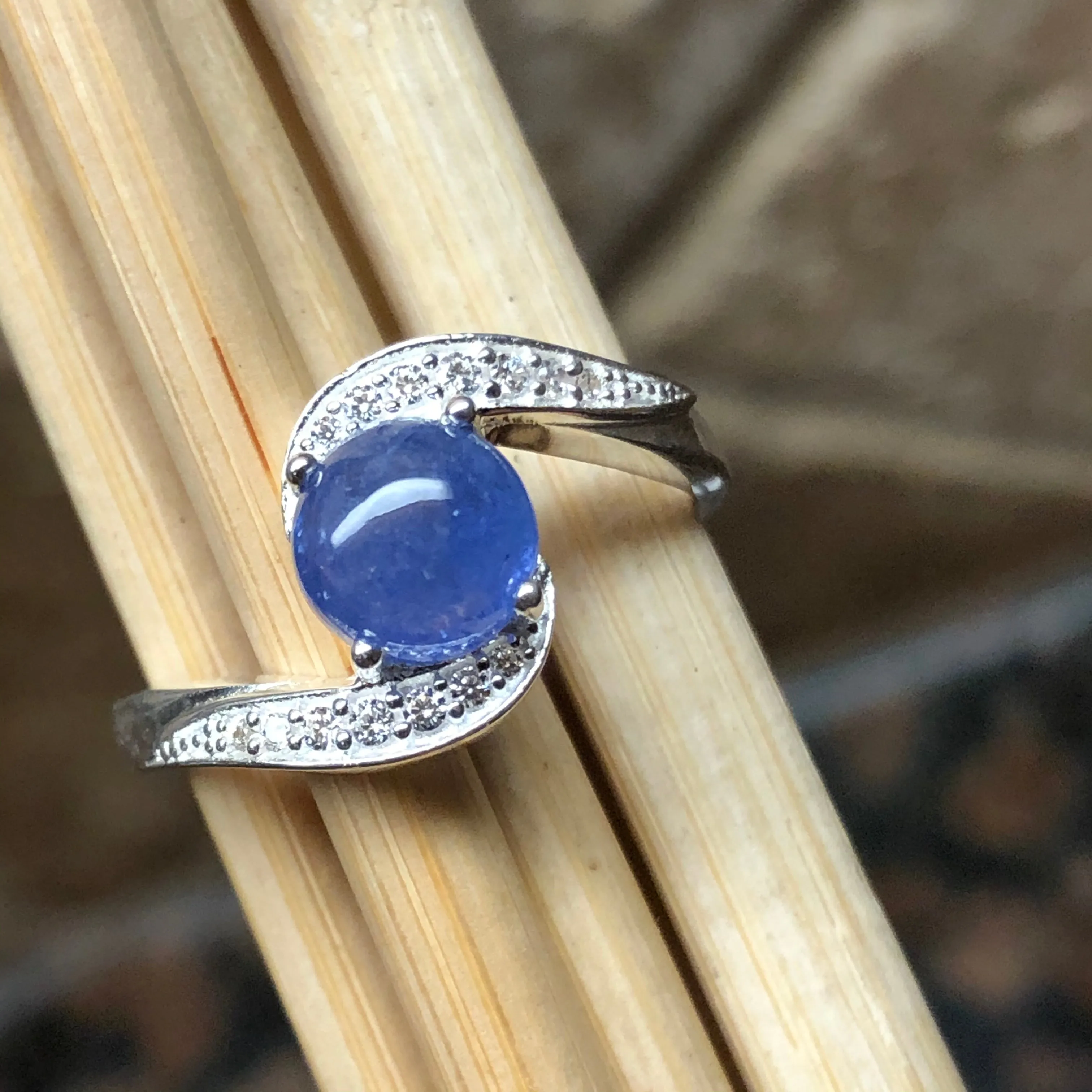 Natural Blue Tanzanite 925 Solid Sterling Silver Engagement Ring Size 6, 7, 8, 9