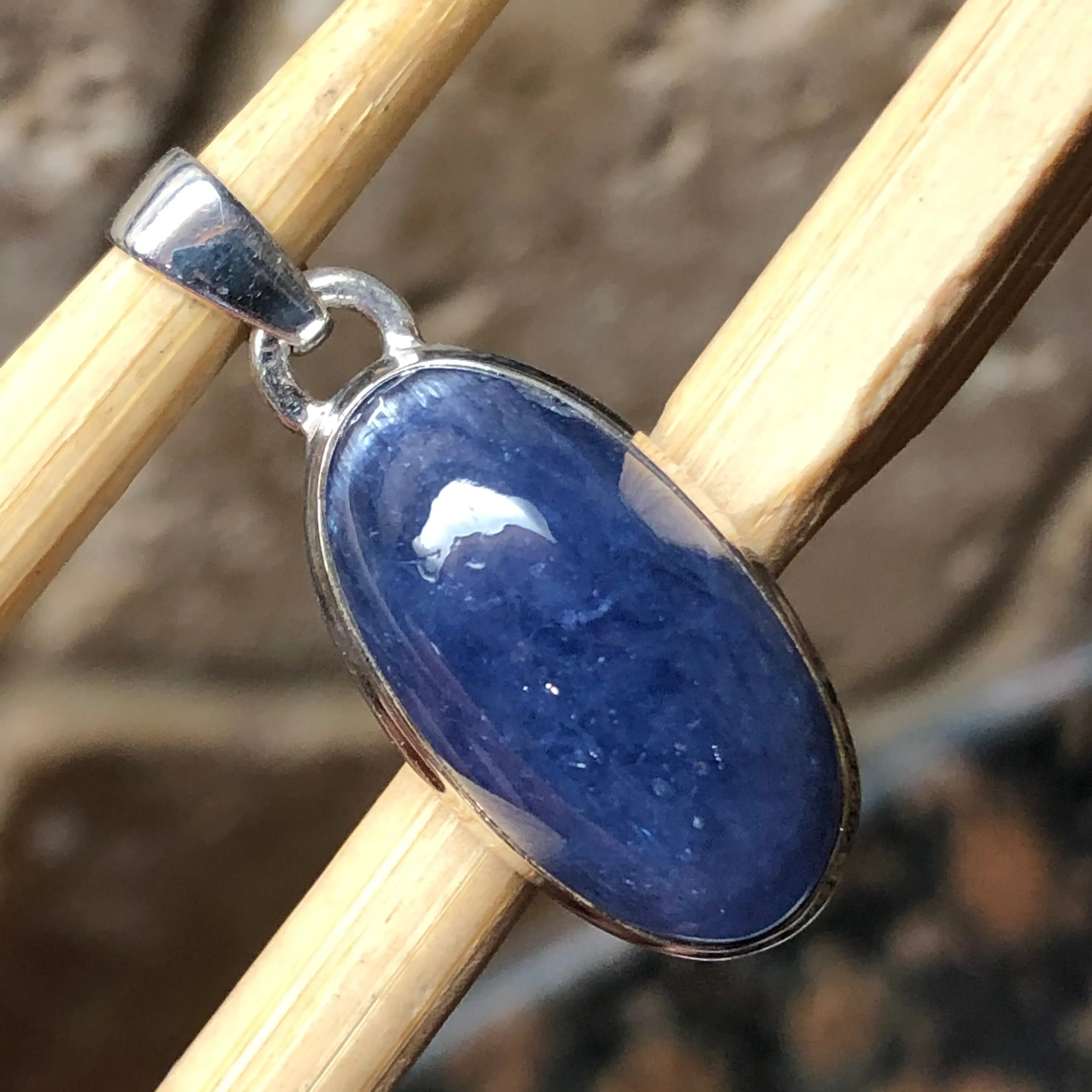 Natural Cabochan Tanzanite 925 Solid Sterling Silver Pendant 30mm