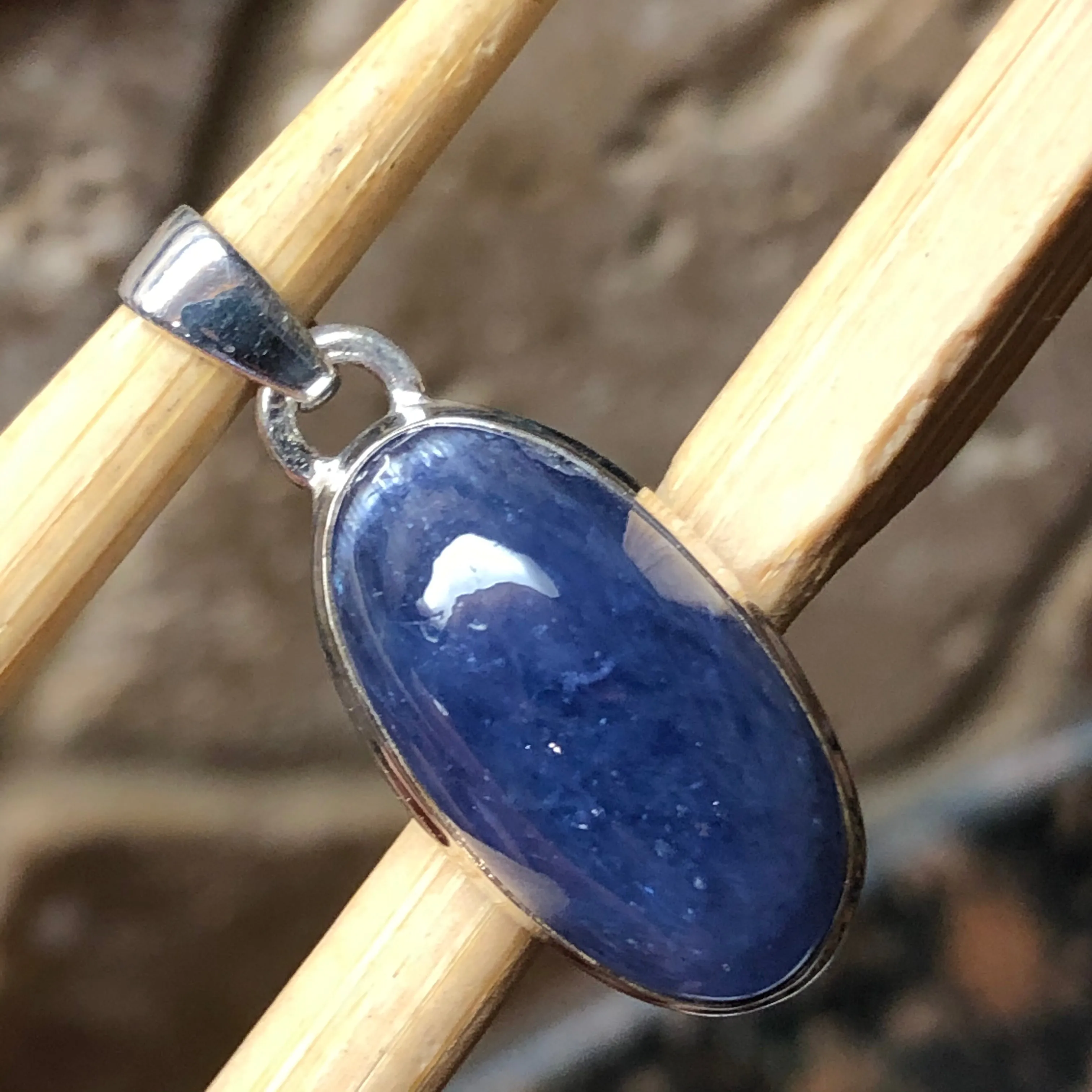 Natural Cabochan Tanzanite 925 Solid Sterling Silver Pendant 30mm