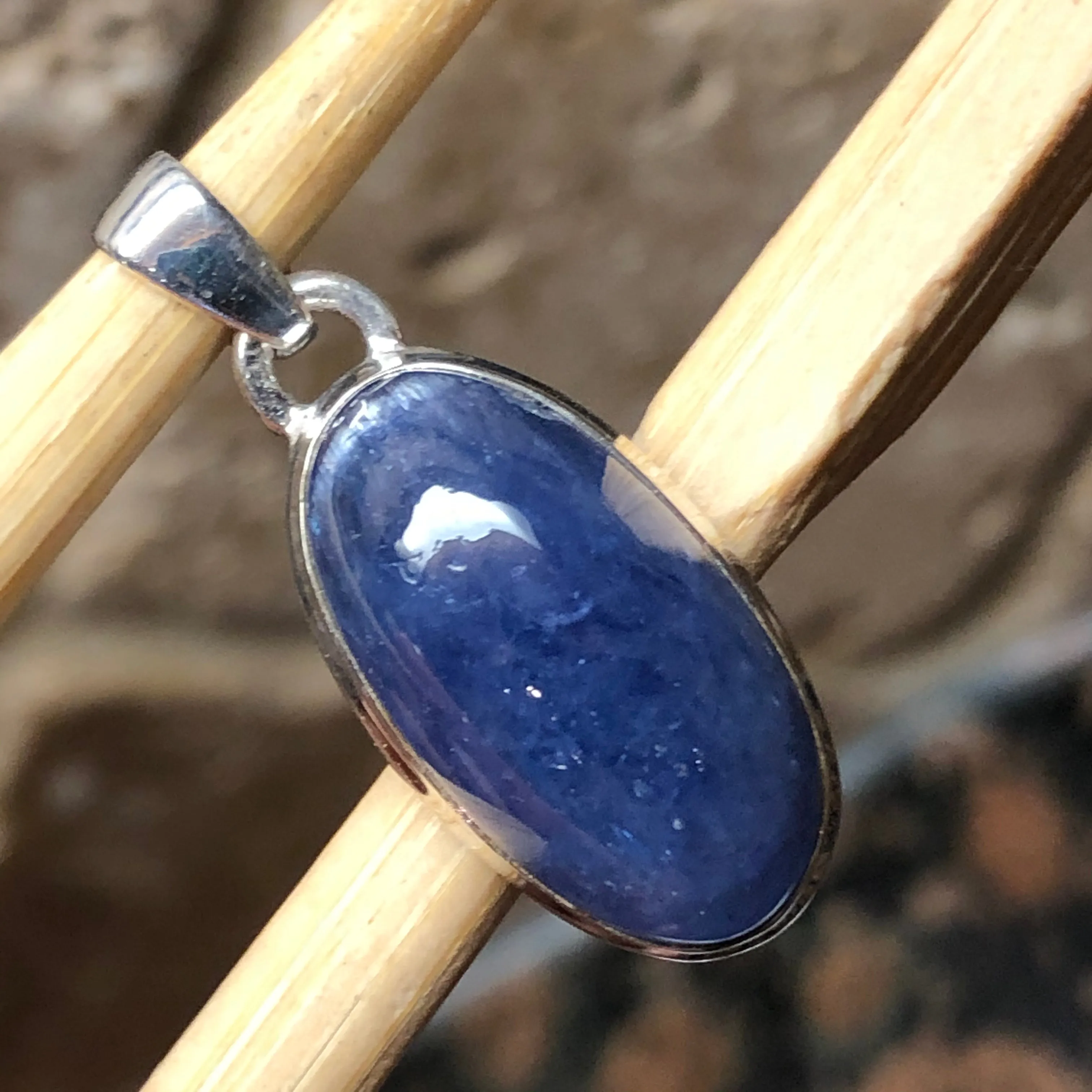 Natural Cabochan Tanzanite 925 Solid Sterling Silver Pendant 30mm