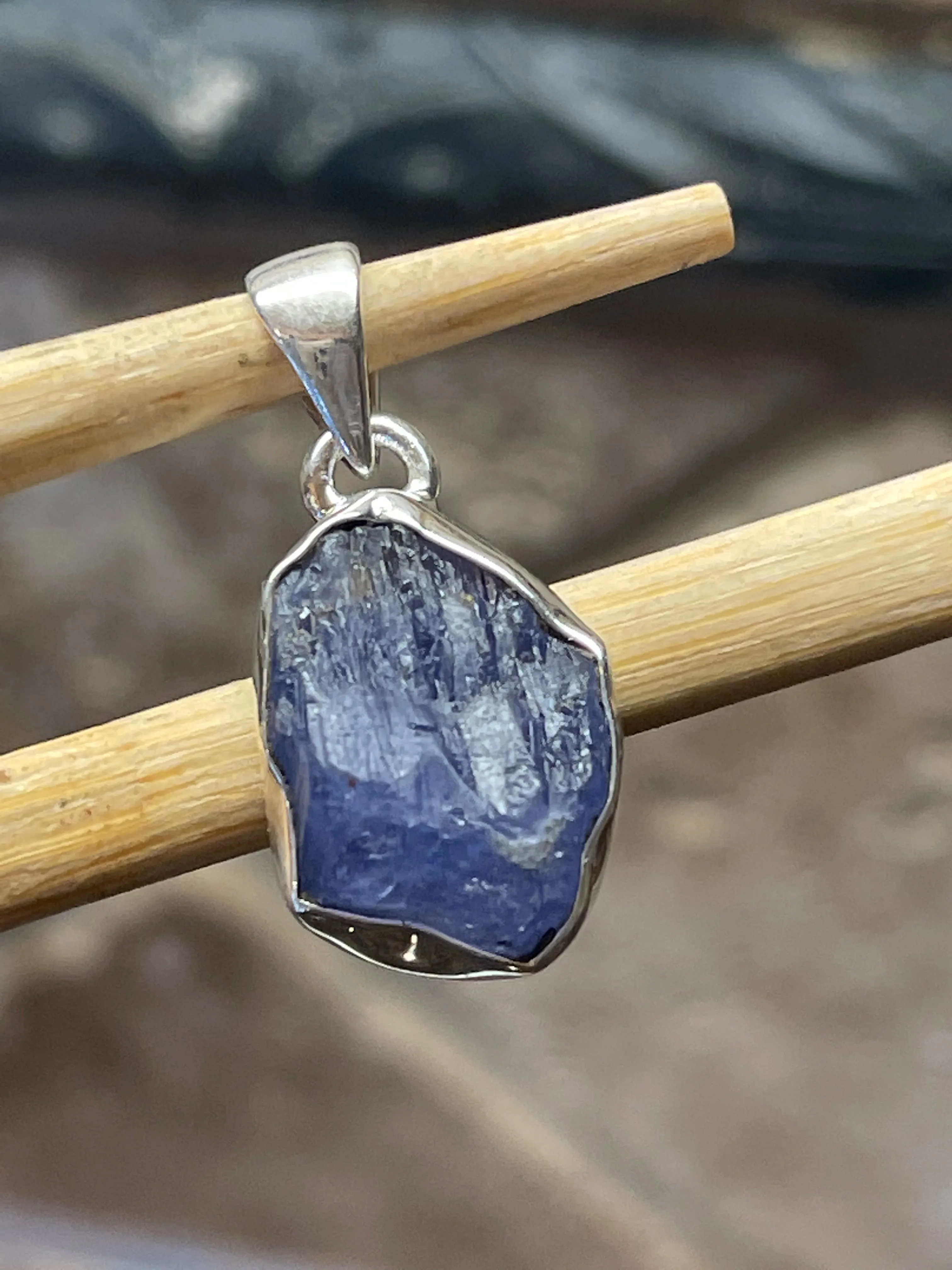 Natural Cluster Tanzanite 925 Solid Sterling Silver Pendant 35mm