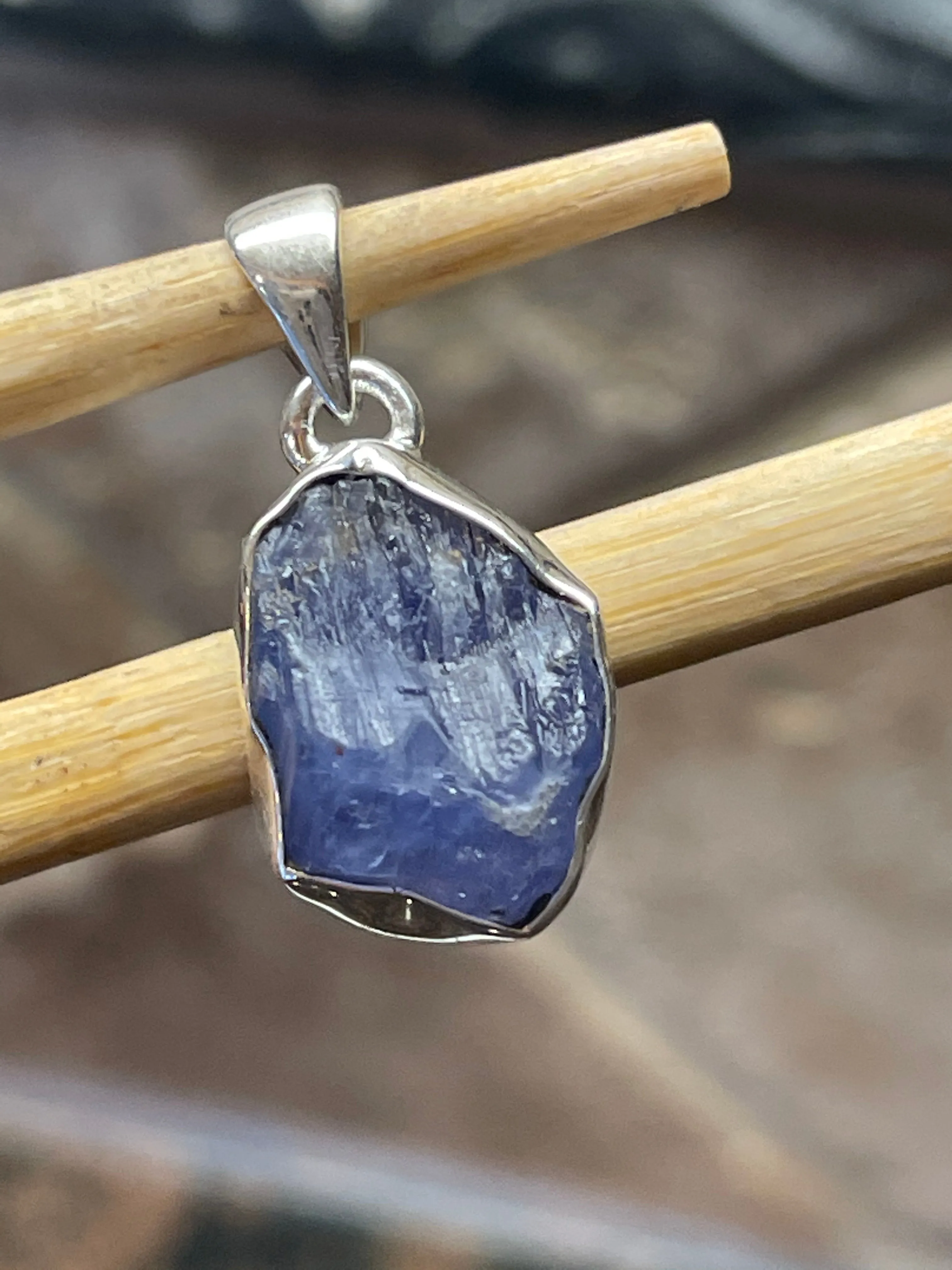 Natural Cluster Tanzanite 925 Solid Sterling Silver Pendant 35mm