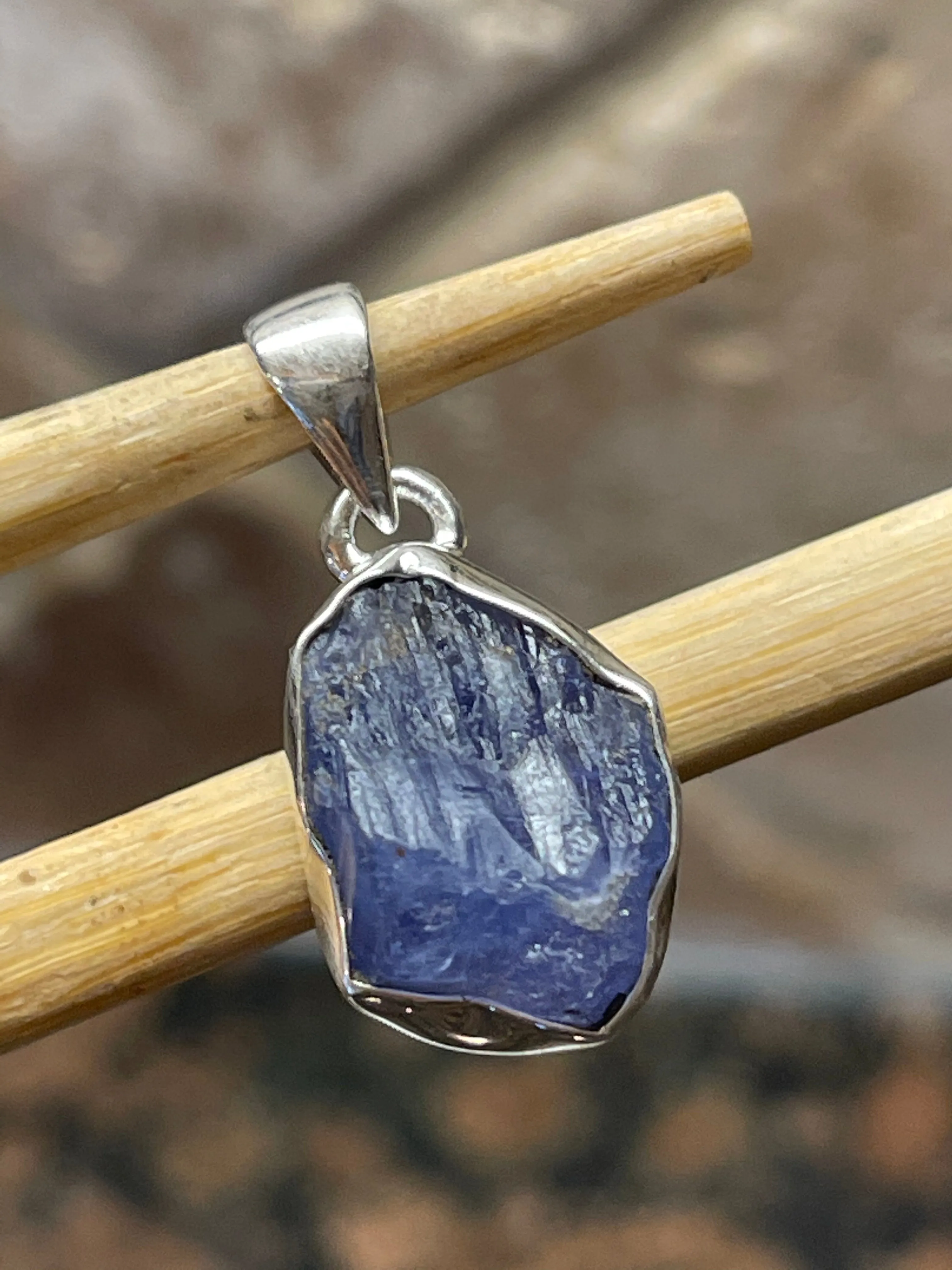 Natural Cluster Tanzanite 925 Solid Sterling Silver Pendant 35mm