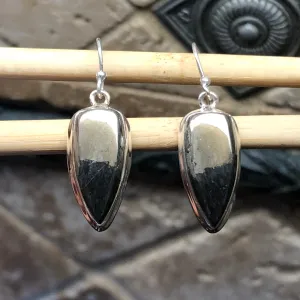 Natural Pyrite in Magnetite 925 Solid Sterling Silver Earrings 30mm