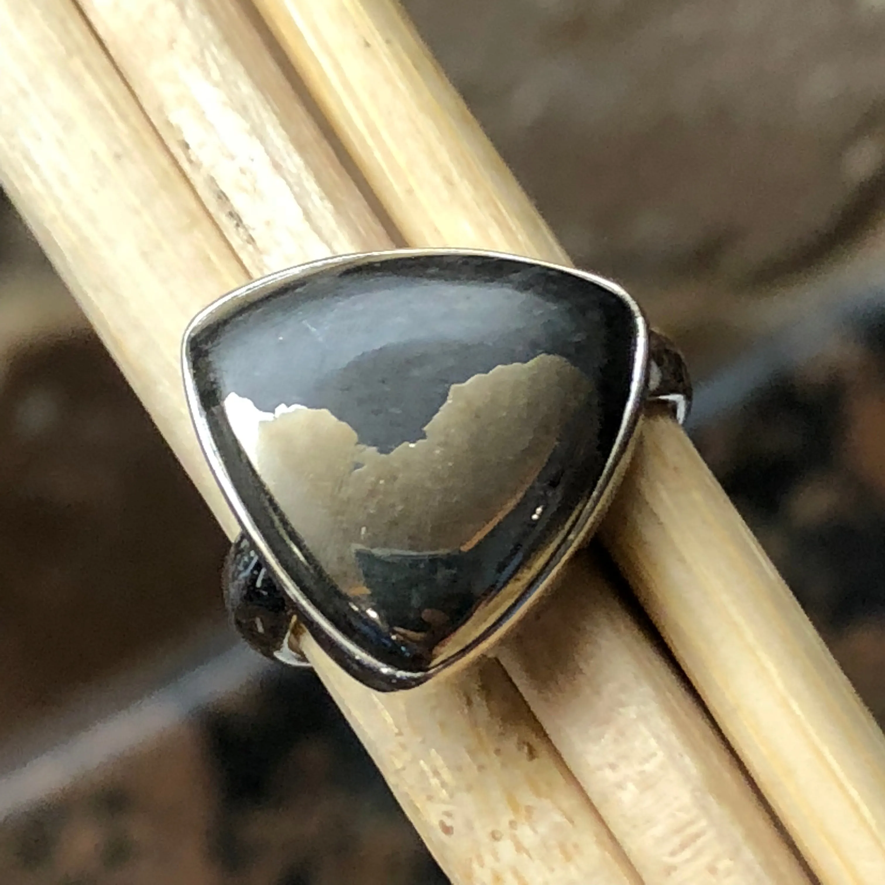 Natural Pyrite in Magnetite 925 Solid Sterling Silver Ring Size 5.75