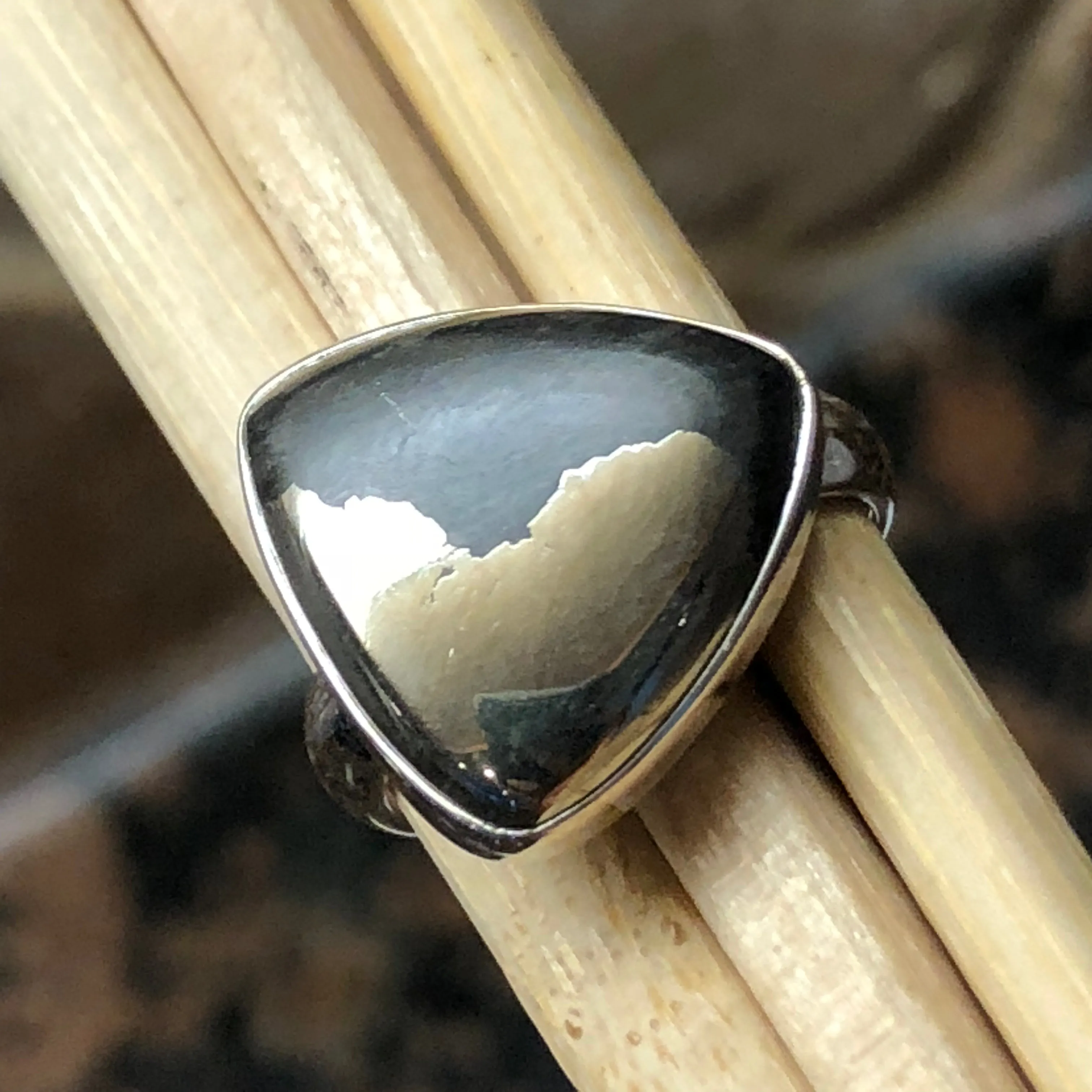 Natural Pyrite in Magnetite 925 Solid Sterling Silver Ring Size 5.75