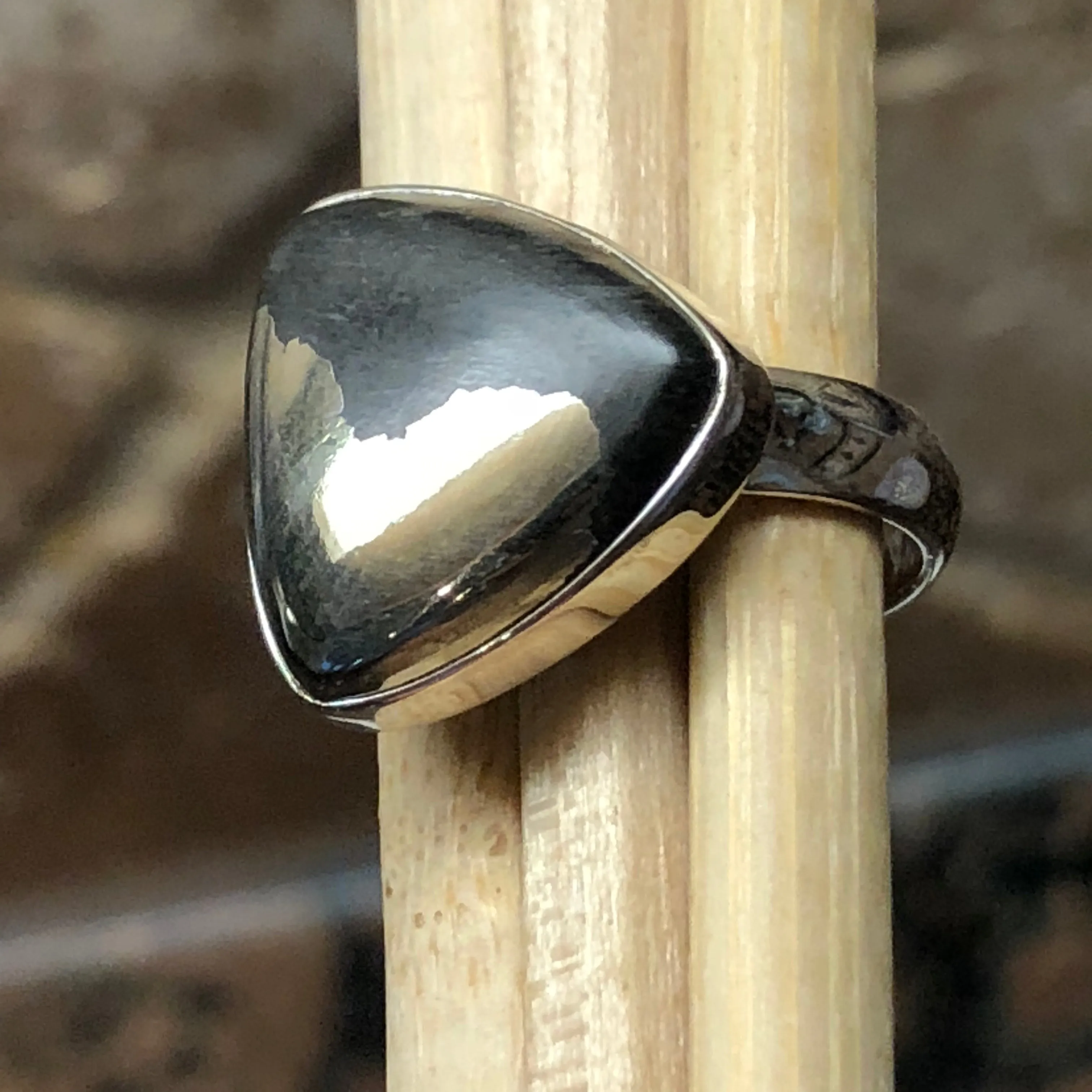 Natural Pyrite in Magnetite 925 Solid Sterling Silver Ring Size 5.75