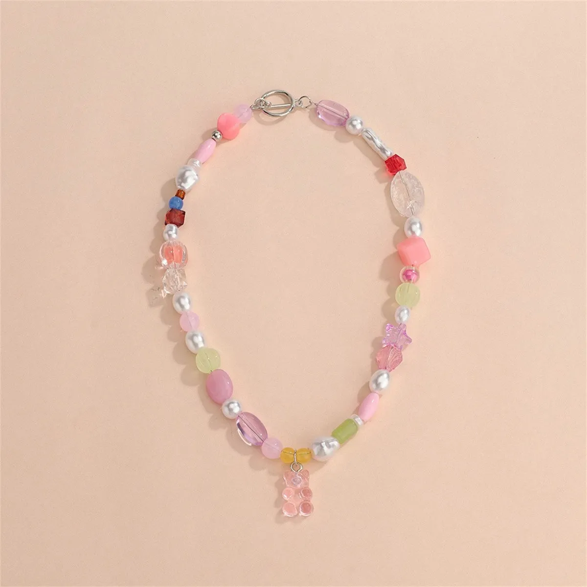 Natural Quartz & Pearl Bear Pendant Choker