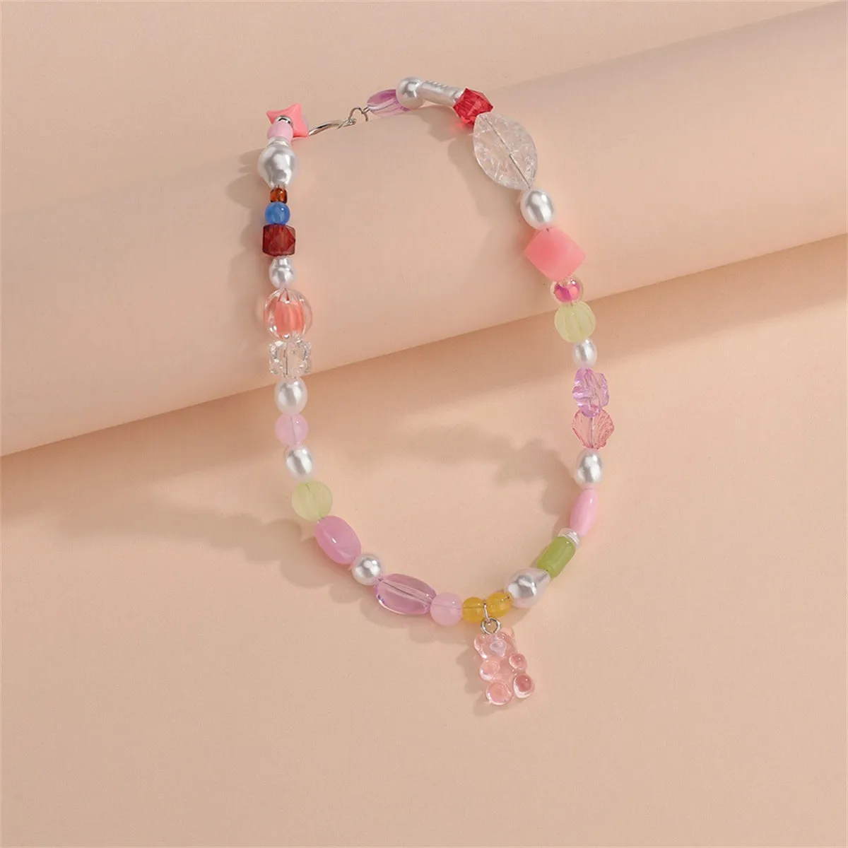 Natural Quartz & Pearl Bear Pendant Choker