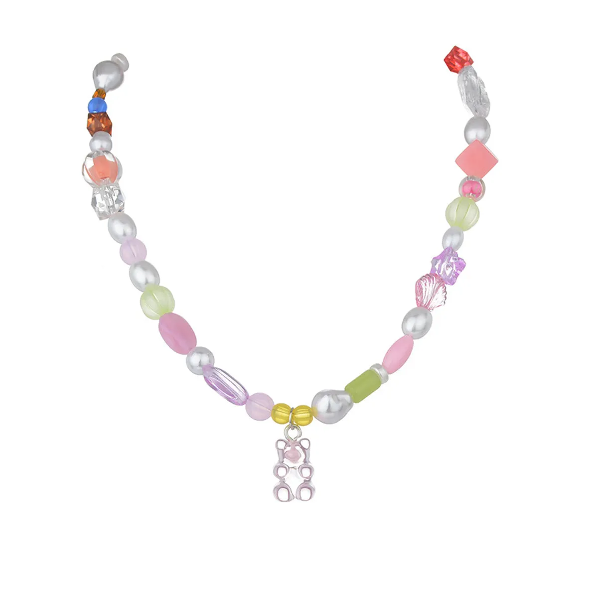 Natural Quartz & Pearl Bear Pendant Choker