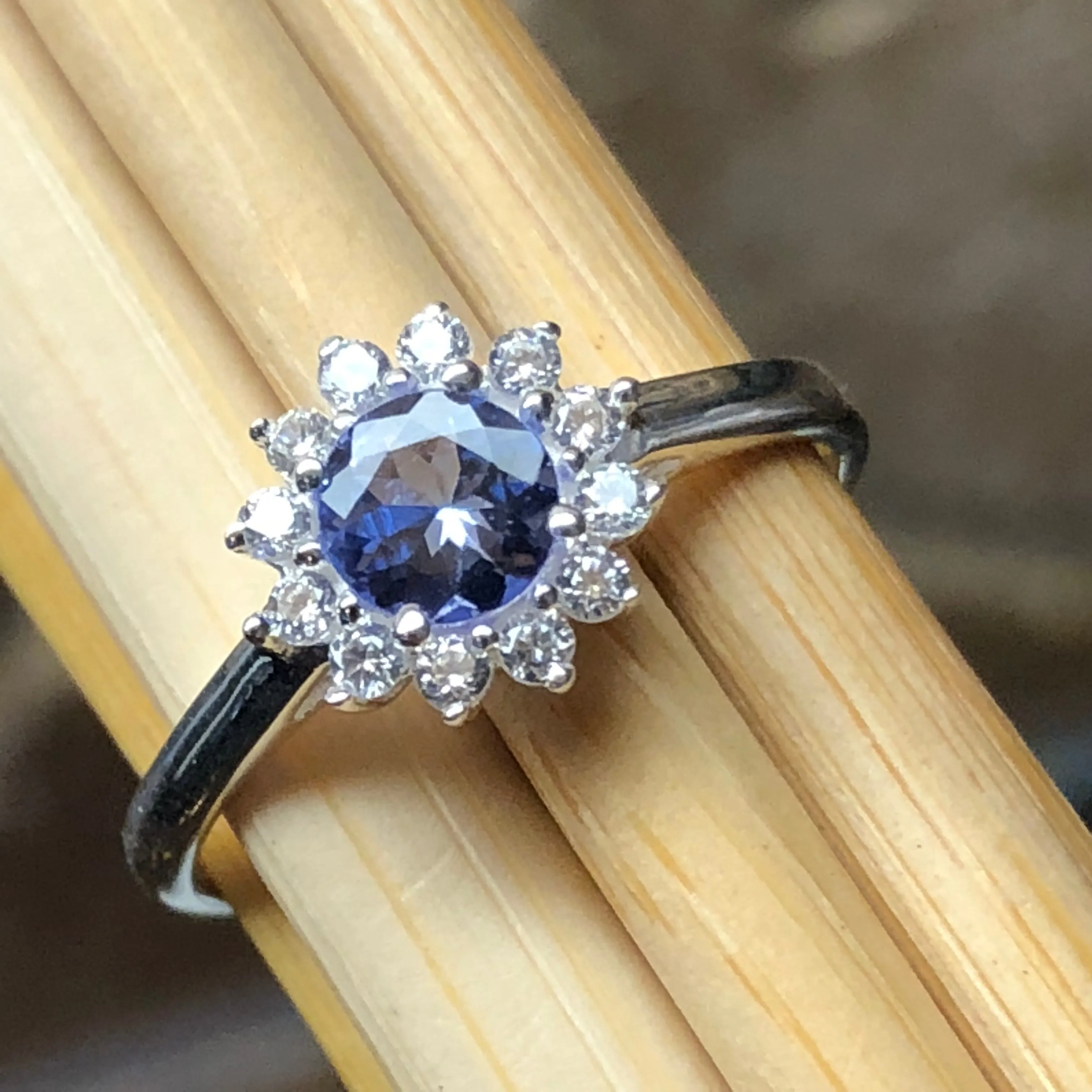 Natural Tanzanite 925 Solid Sterling Silver Engagement Ring Size 6, 8, 9