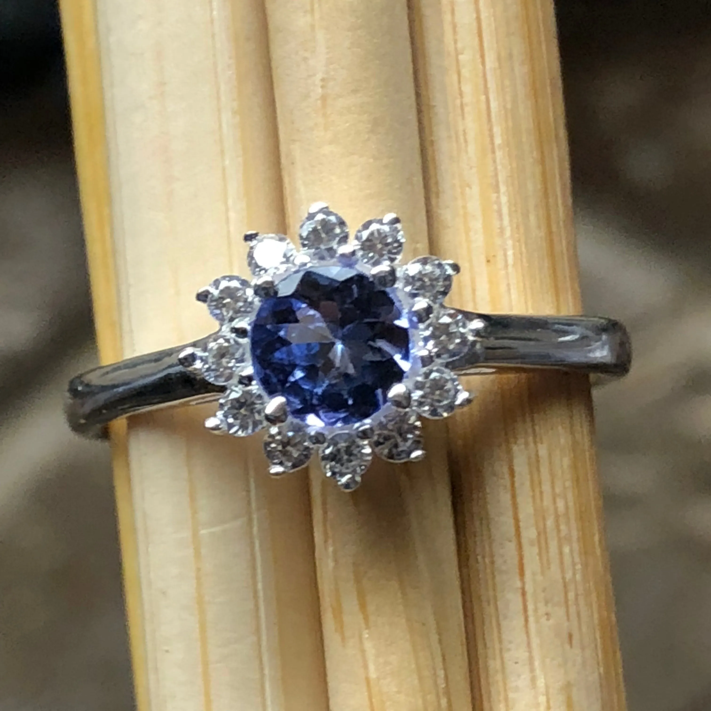 Natural Tanzanite 925 Solid Sterling Silver Engagement Ring Size 6, 8, 9