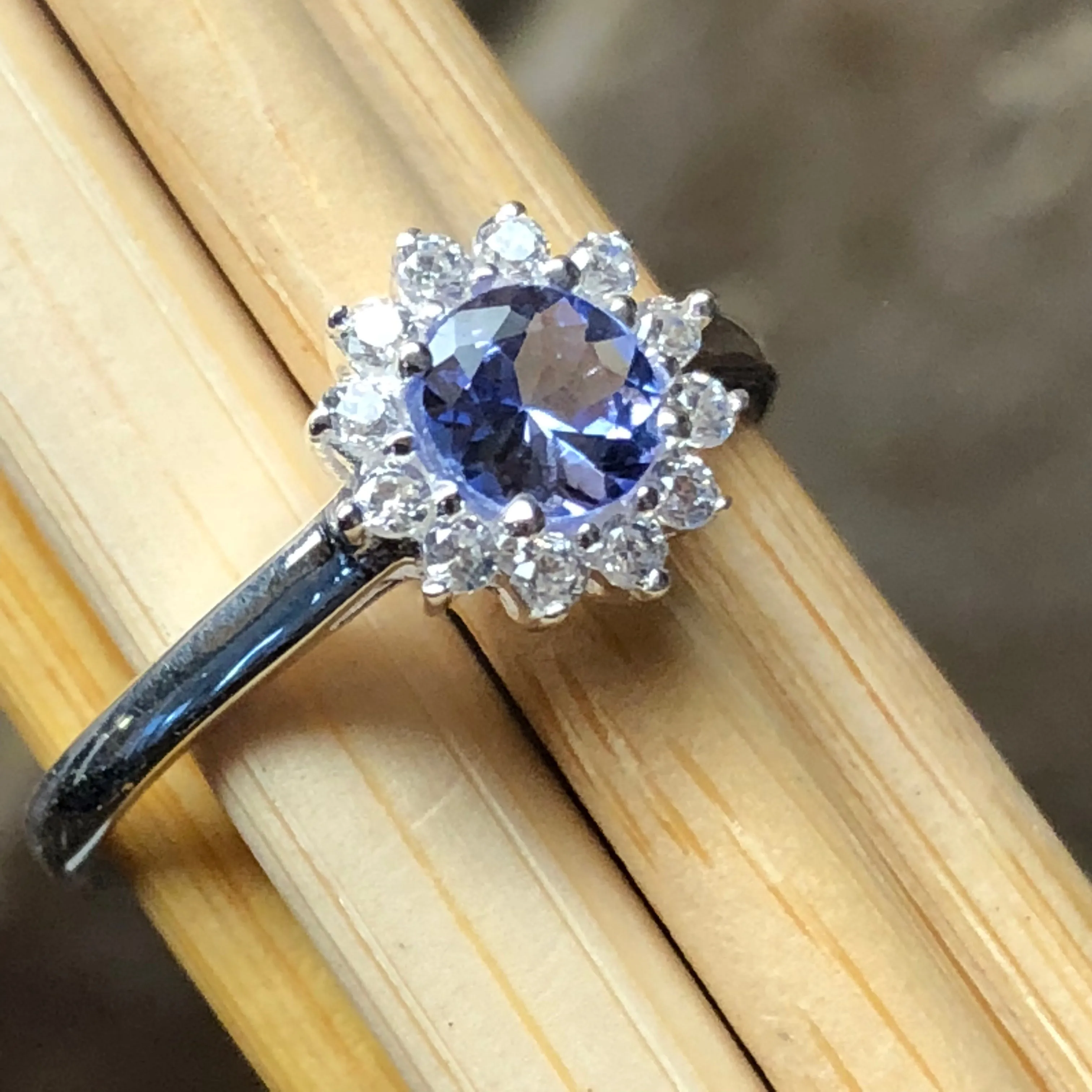 Natural Tanzanite 925 Solid Sterling Silver Engagement Ring Size 6, 8, 9