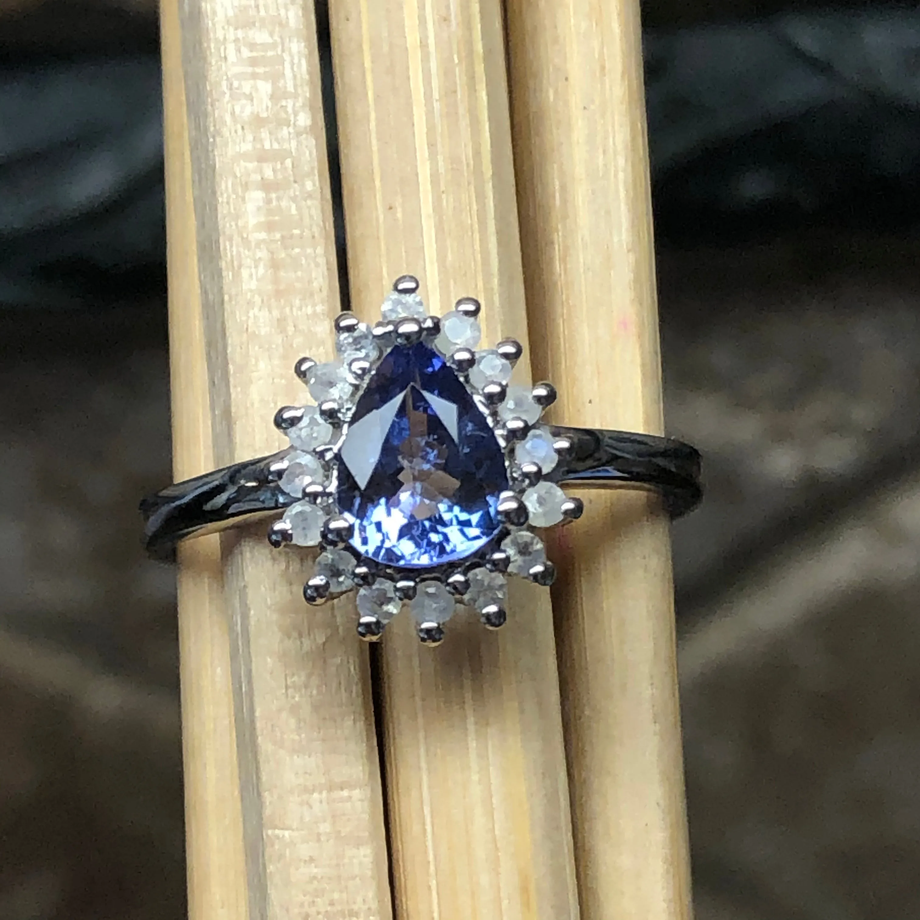 Natural Tanzanite, Moonstone 925 Solid Sterling Silver Engagement Ring Size 6, 7, 8, 9