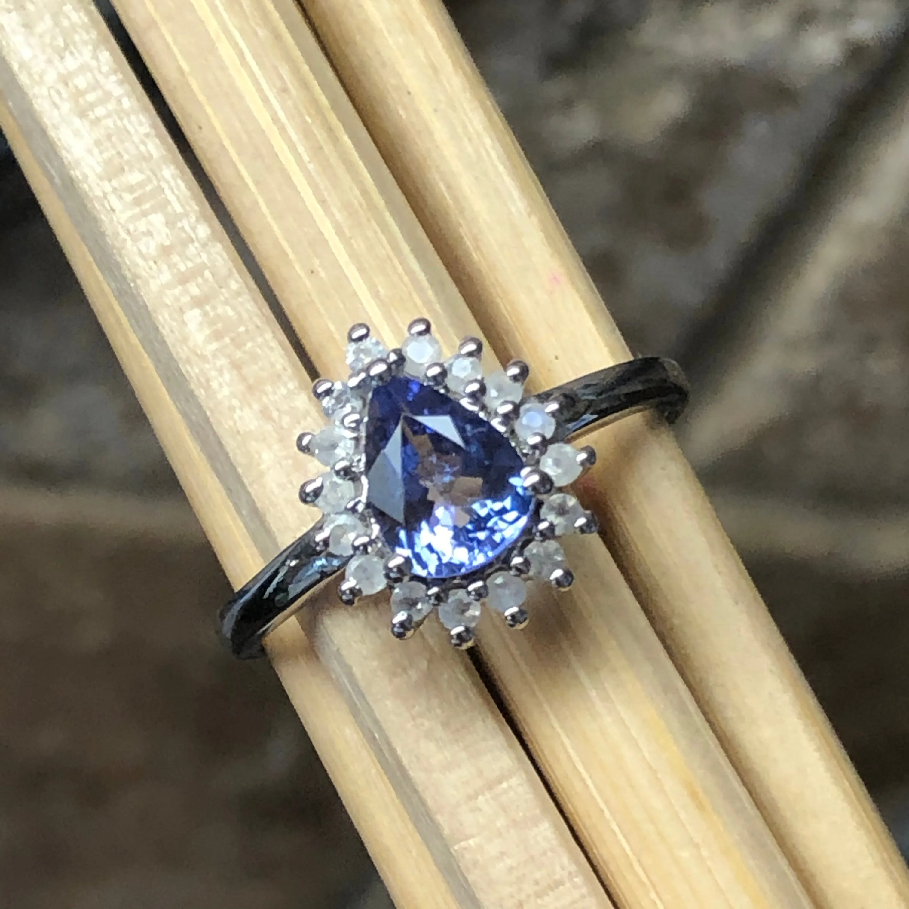 Natural Tanzanite, Moonstone 925 Solid Sterling Silver Engagement Ring Size 6, 7, 8, 9
