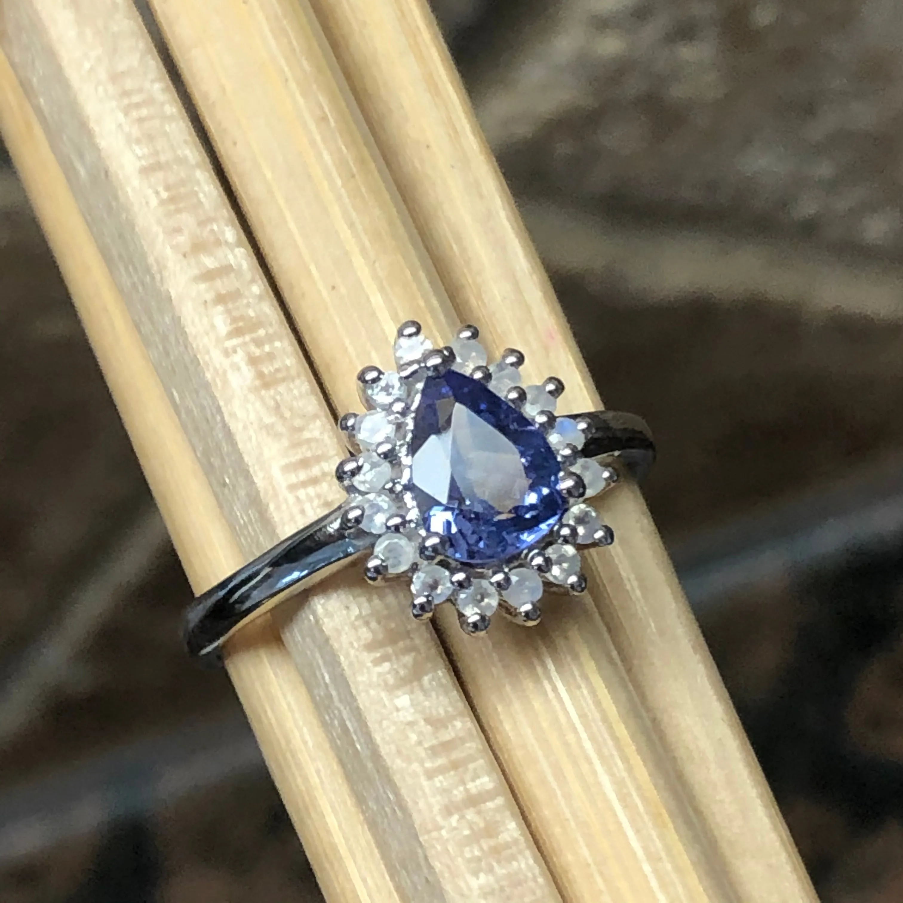 Natural Tanzanite, Moonstone 925 Solid Sterling Silver Engagement Ring Size 6, 7, 8, 9