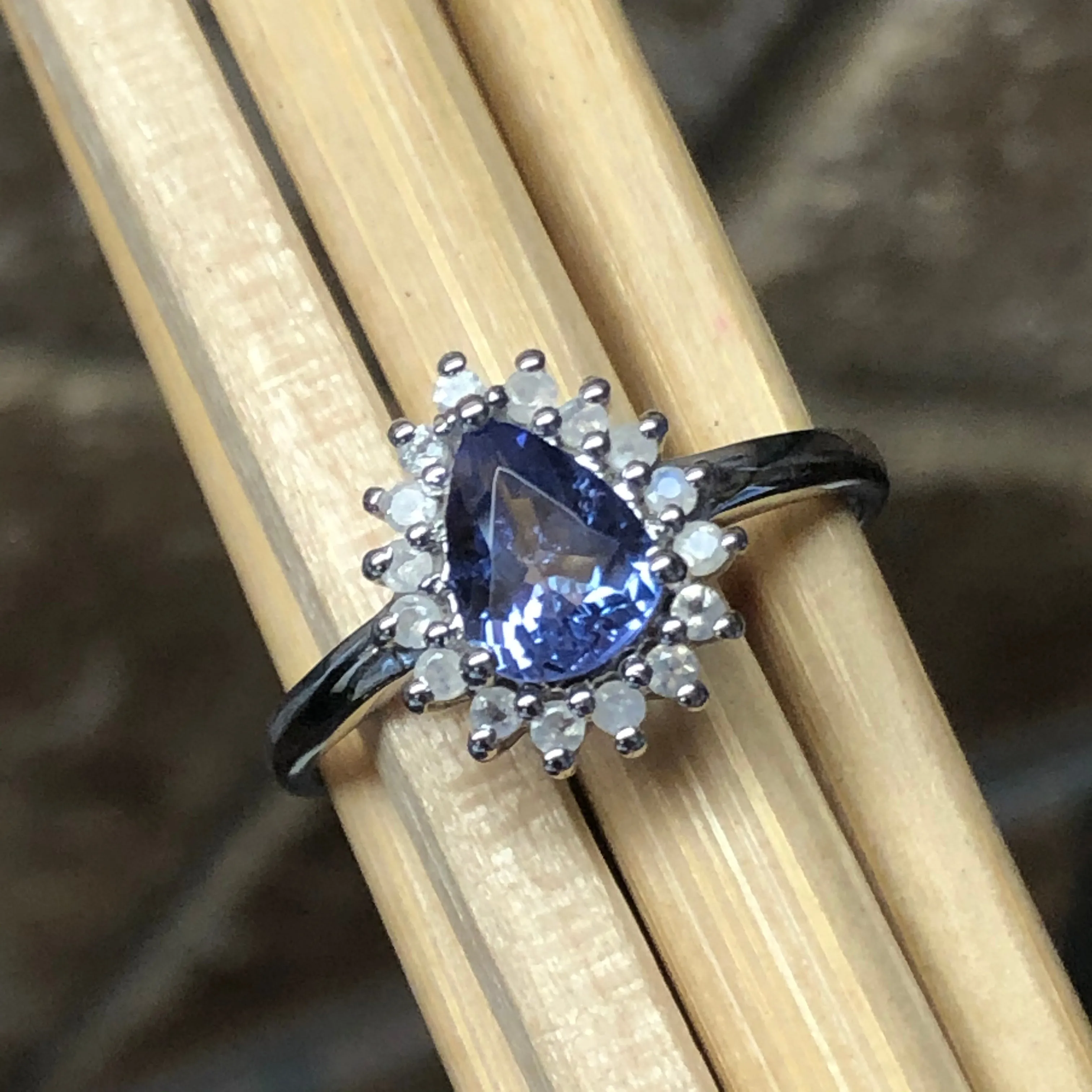 Natural Tanzanite, Moonstone 925 Solid Sterling Silver Engagement Ring Size 6, 7, 8, 9