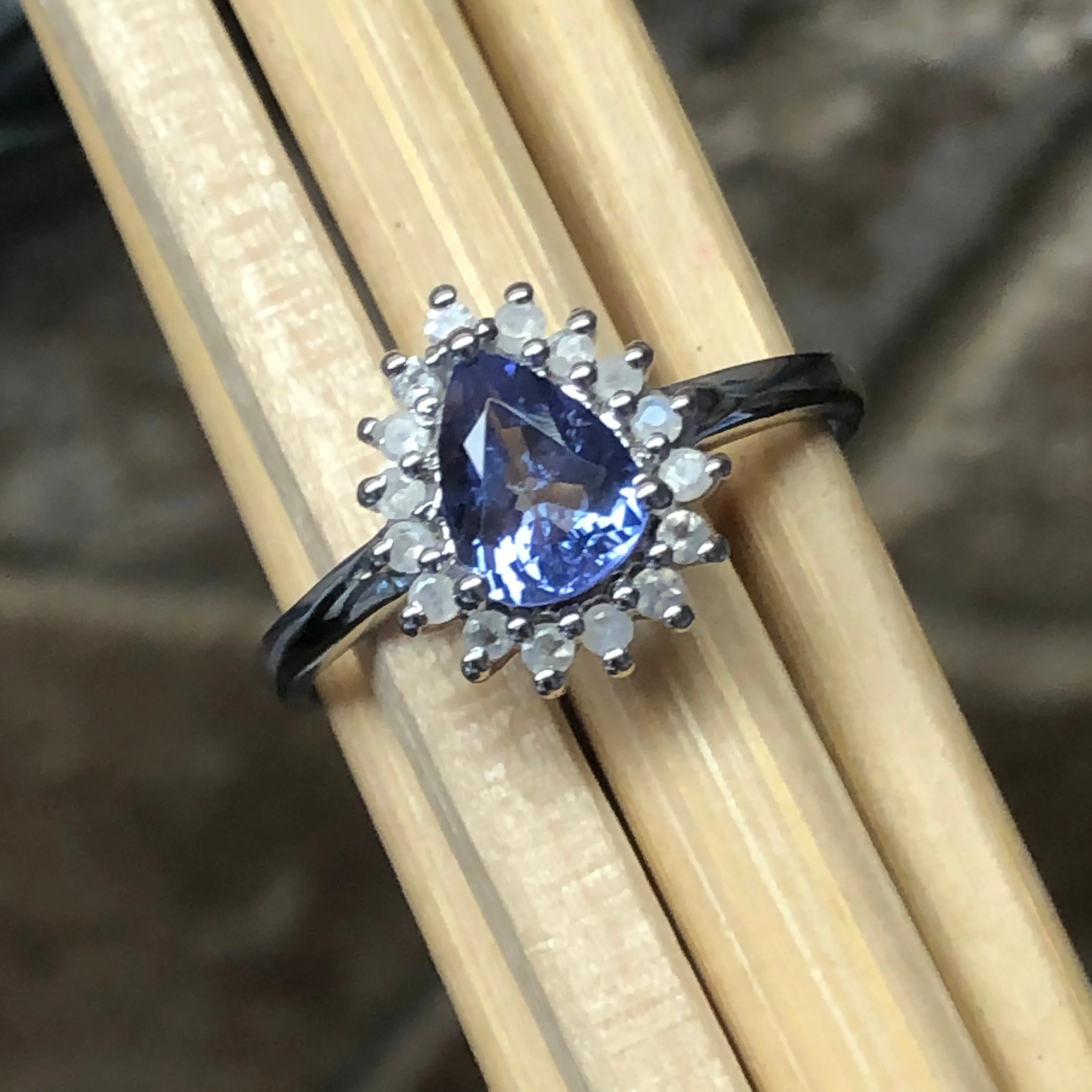 Natural Tanzanite, Moonstone 925 Solid Sterling Silver Engagement Ring Size 6, 7, 8, 9