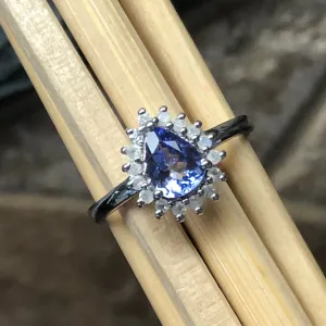 Natural Tanzanite, Moonstone 925 Solid Sterling Silver Engagement Ring Size 6, 7, 8, 9