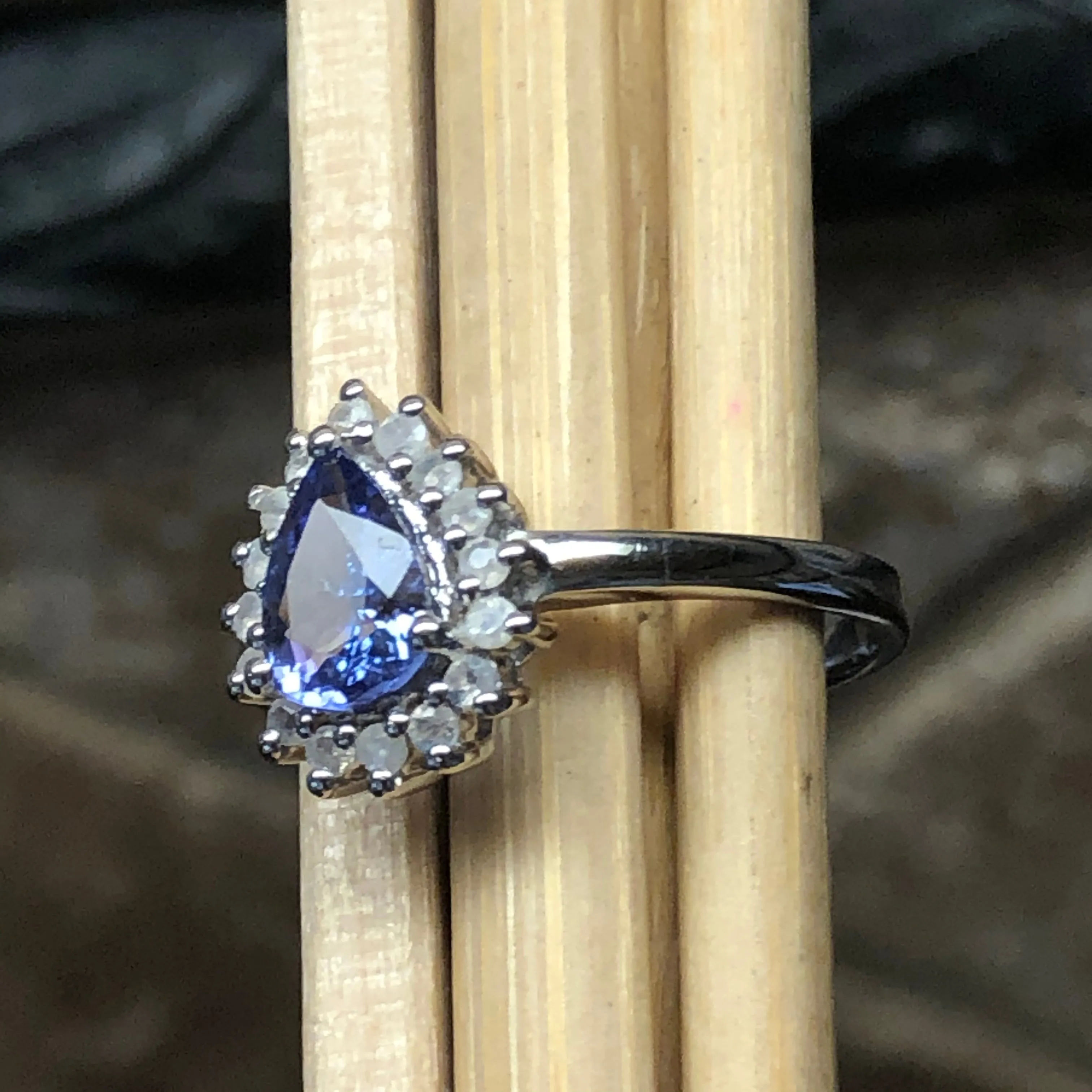 Natural Tanzanite, Moonstone 925 Solid Sterling Silver Engagement Ring Size 6, 7, 8, 9