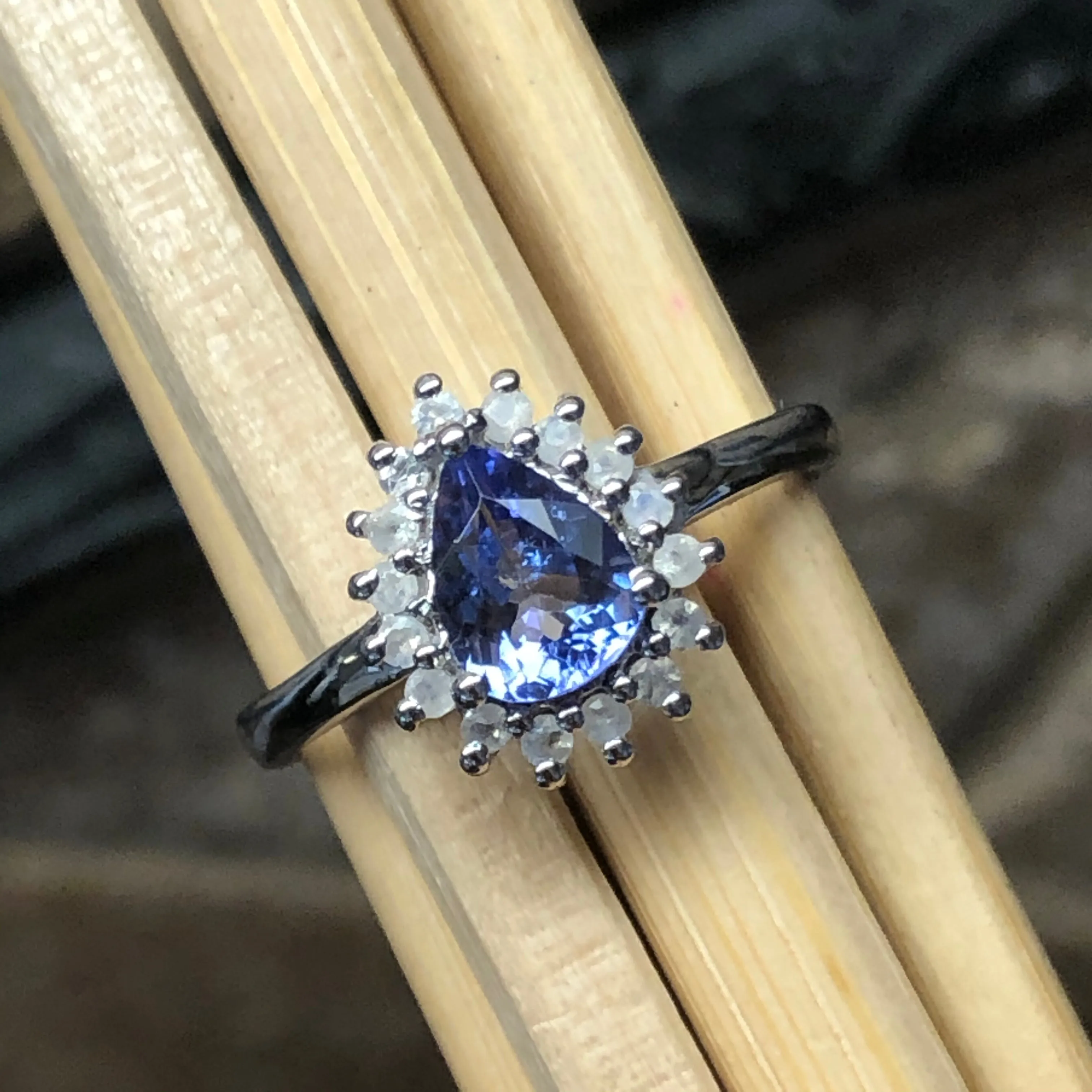 Natural Tanzanite, Moonstone 925 Solid Sterling Silver Engagement Ring Size 6, 7, 8, 9