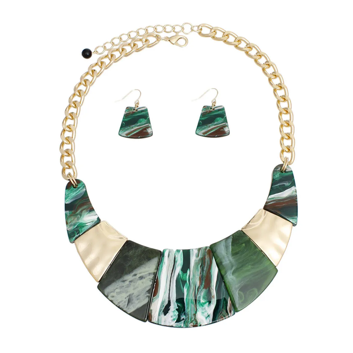 Necklace Marbled Green Bib and Chain