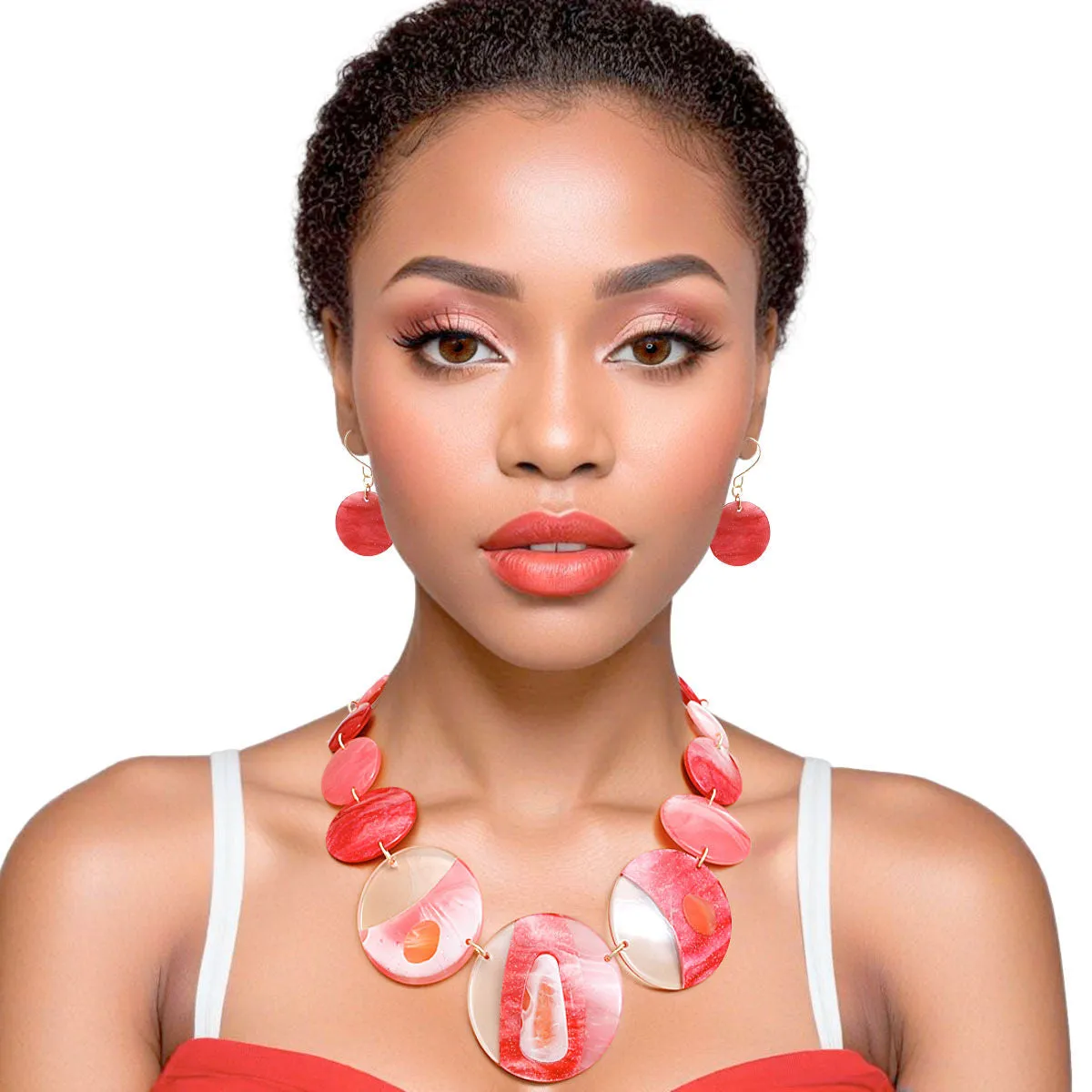 Necklace Red Disc Collar Set