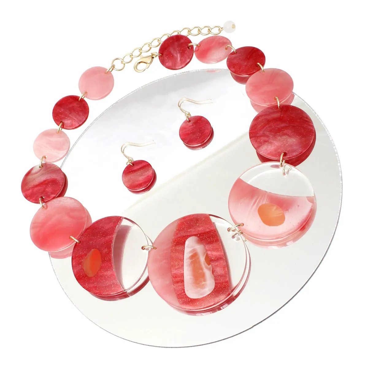 Necklace Red Disc Collar Set