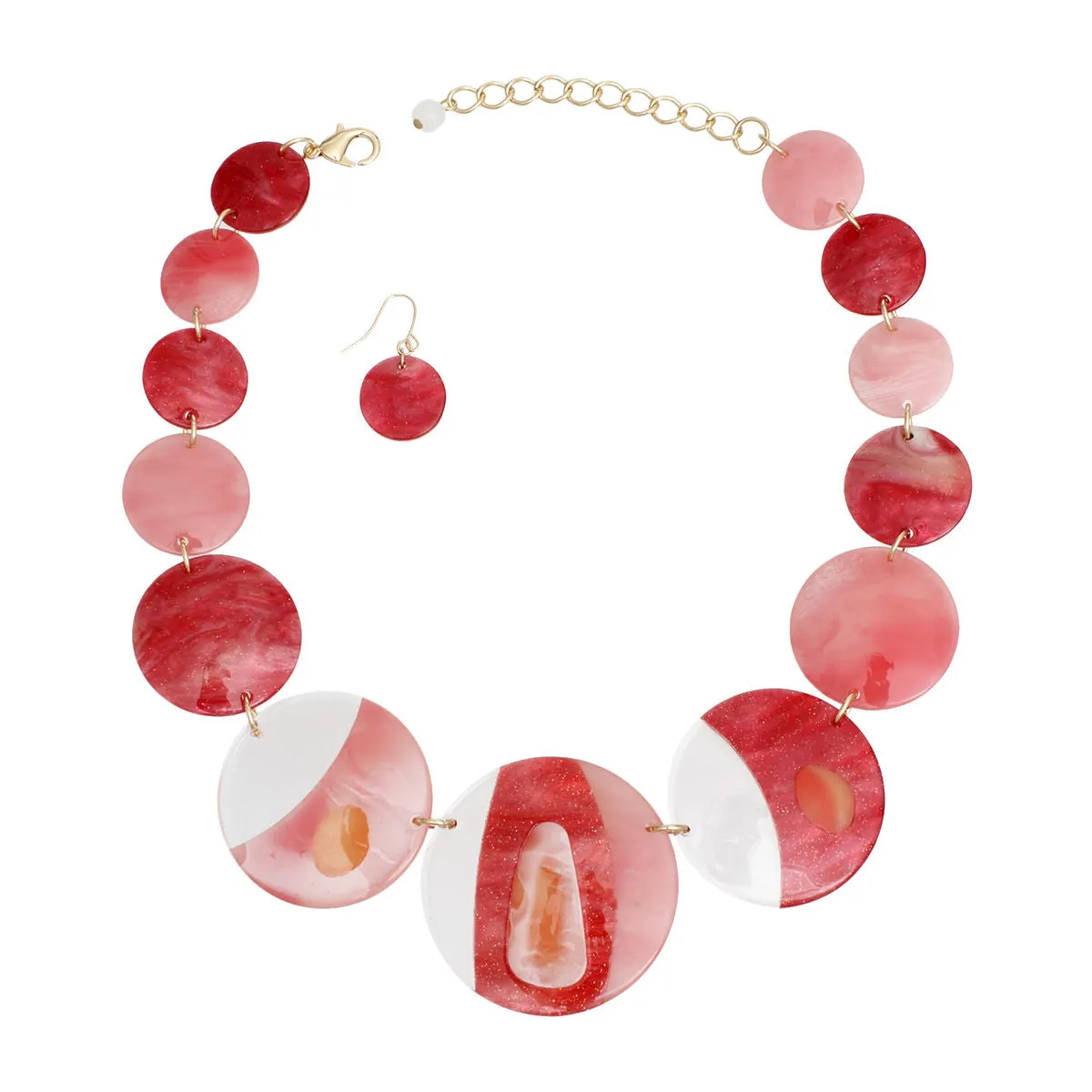 Necklace Red Disc Collar Set