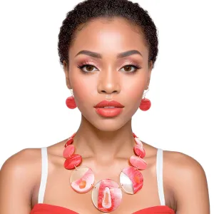 Necklace Red Disc Collar Set