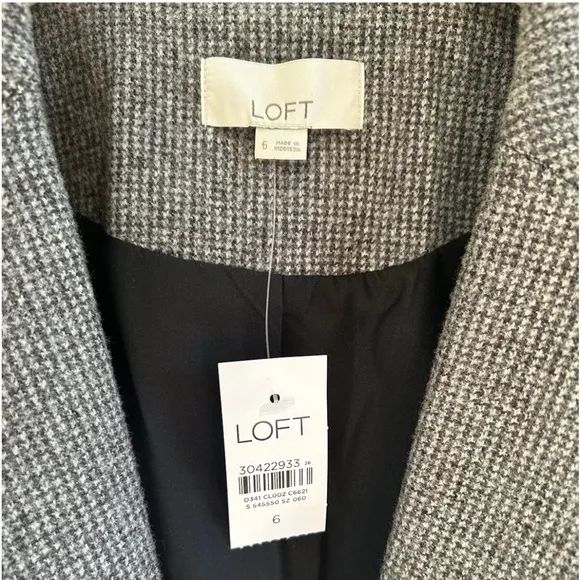 NEW Ann Taylor LOFT Women's Blazer Houndstooth Gray Lined Size 6 Business Attire