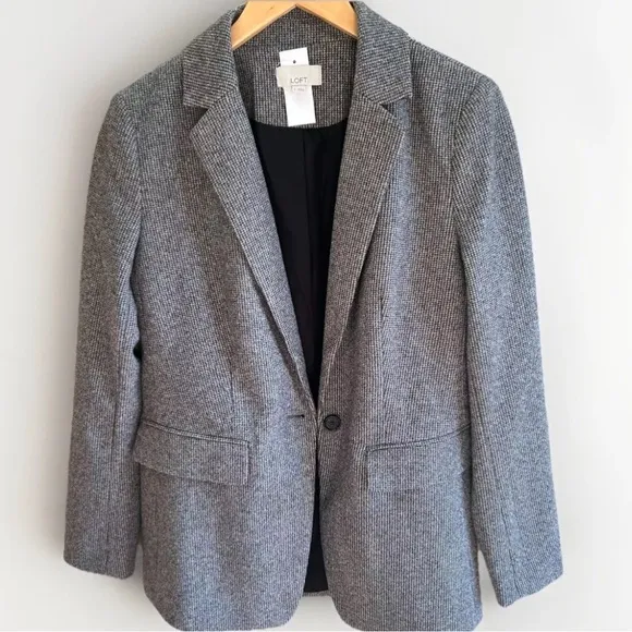 NEW Ann Taylor LOFT Women's Blazer Houndstooth Gray Lined Size 6 Business Attire