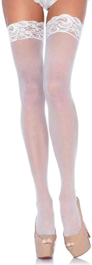 New in package! Leg Avenue Women's Sheer Thigh Highs with Lace Top, fits 90-165 Lbs! White!