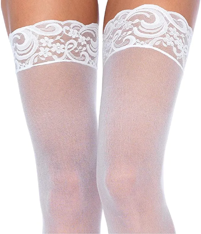 New in package! Leg Avenue Women's Sheer Thigh Highs with Lace Top, fits 90-165 Lbs! White!