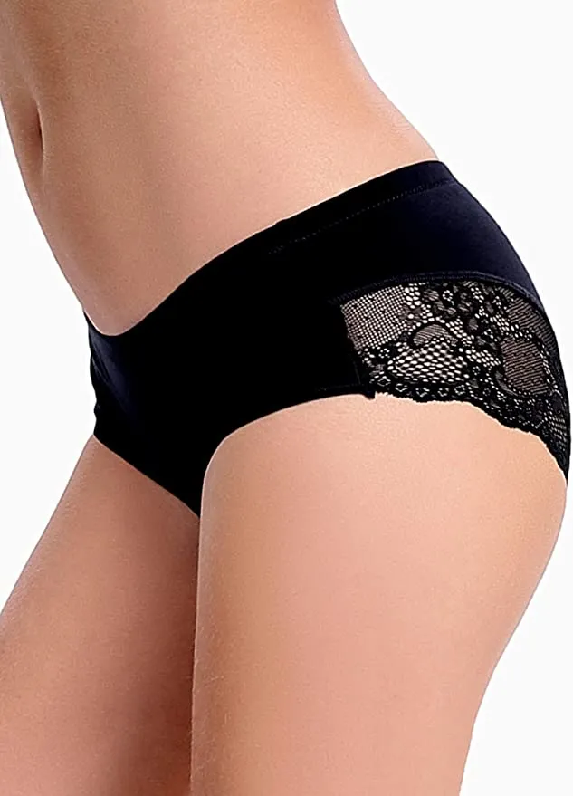New LIQQY Women's 4 Pack Mid Rise Cotton Lace Back Full Coverage Brief Panty Underwear, Black, Sz XL!