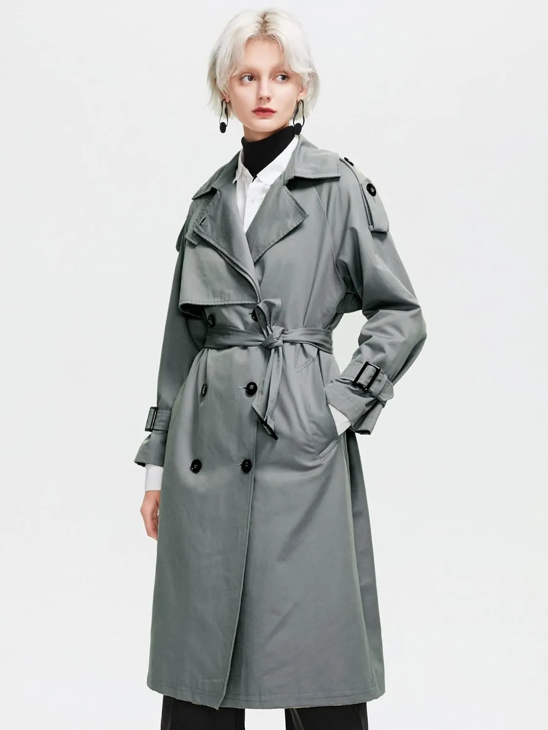 New Retails $194  Jackets for Women Women's Jacket Buckle Strap Double Breasted Trench Coat Jackets (Color : Dark Grey, Size : XXL)