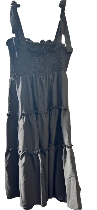 NEW SHEIN CURVE Women's Solid Color Multi-Layered Ruffle Hem Tie Strap Dress, Black Sz 2XL