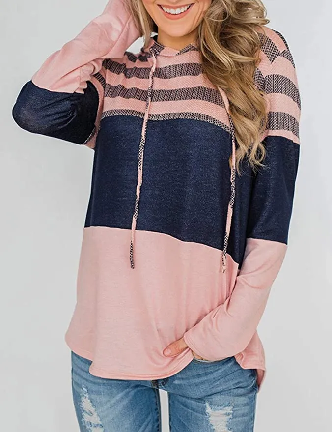 New Simaer Women's Hoodie Long Sleeve Lightweight Pullover Sweatshirt in Pink/Navy, Sz XL!