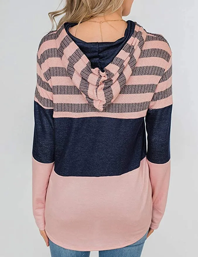 New Simaer Women's Hoodie Long Sleeve Lightweight Pullover Sweatshirt in Pink/Navy, Sz XL!