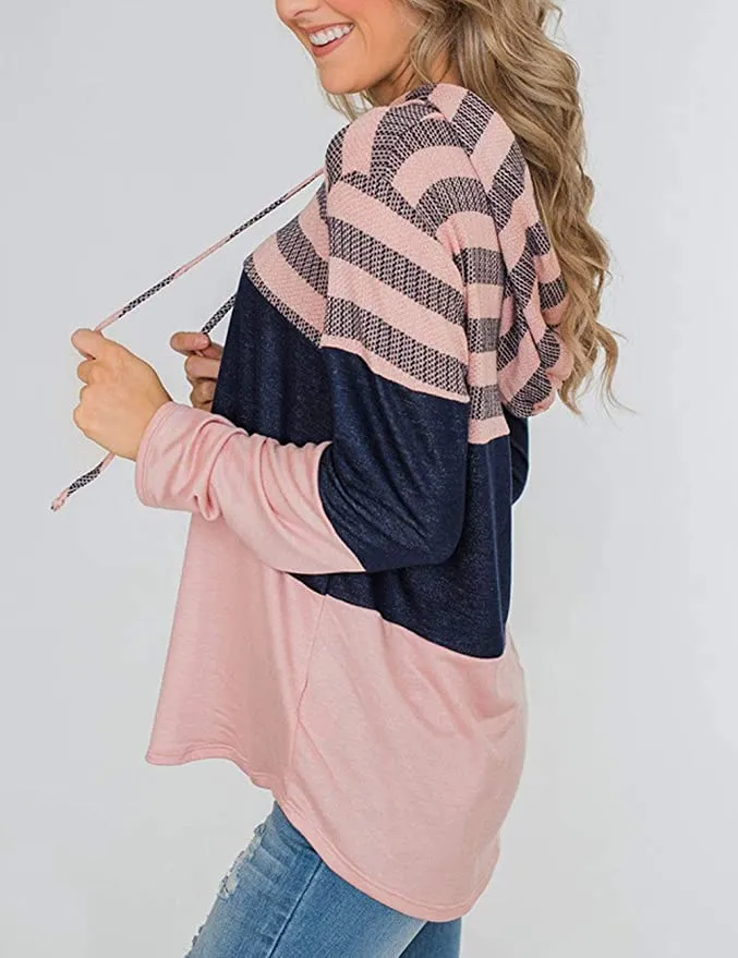 New Simaer Women's Hoodie Long Sleeve Lightweight Pullover Sweatshirt in Pink/Navy, Sz XL!