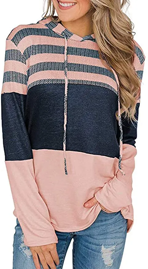 New Simaer Women's Hoodie Long Sleeve Lightweight Pullover Sweatshirt in Pink/Navy, Sz XL!