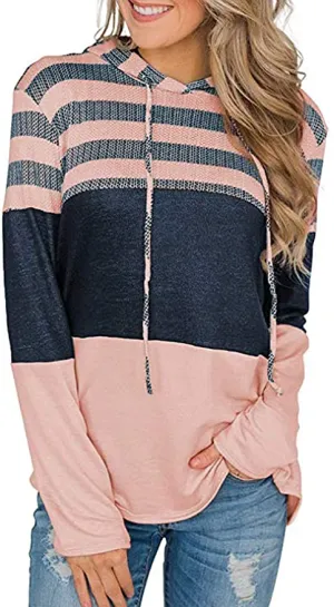 New Simaer Women's Hoodie Long Sleeve Lightweight Pullover Sweatshirt in Pink/Navy, Sz XL!