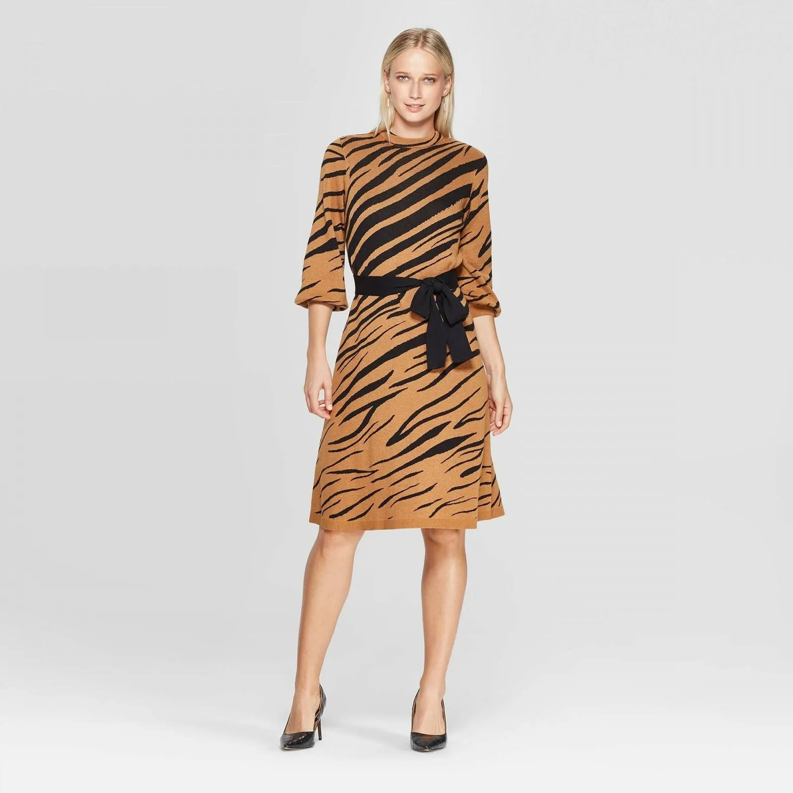 New Who What Wear Women's Animal Print 3/4 Sleeve Sweater Shift Dress