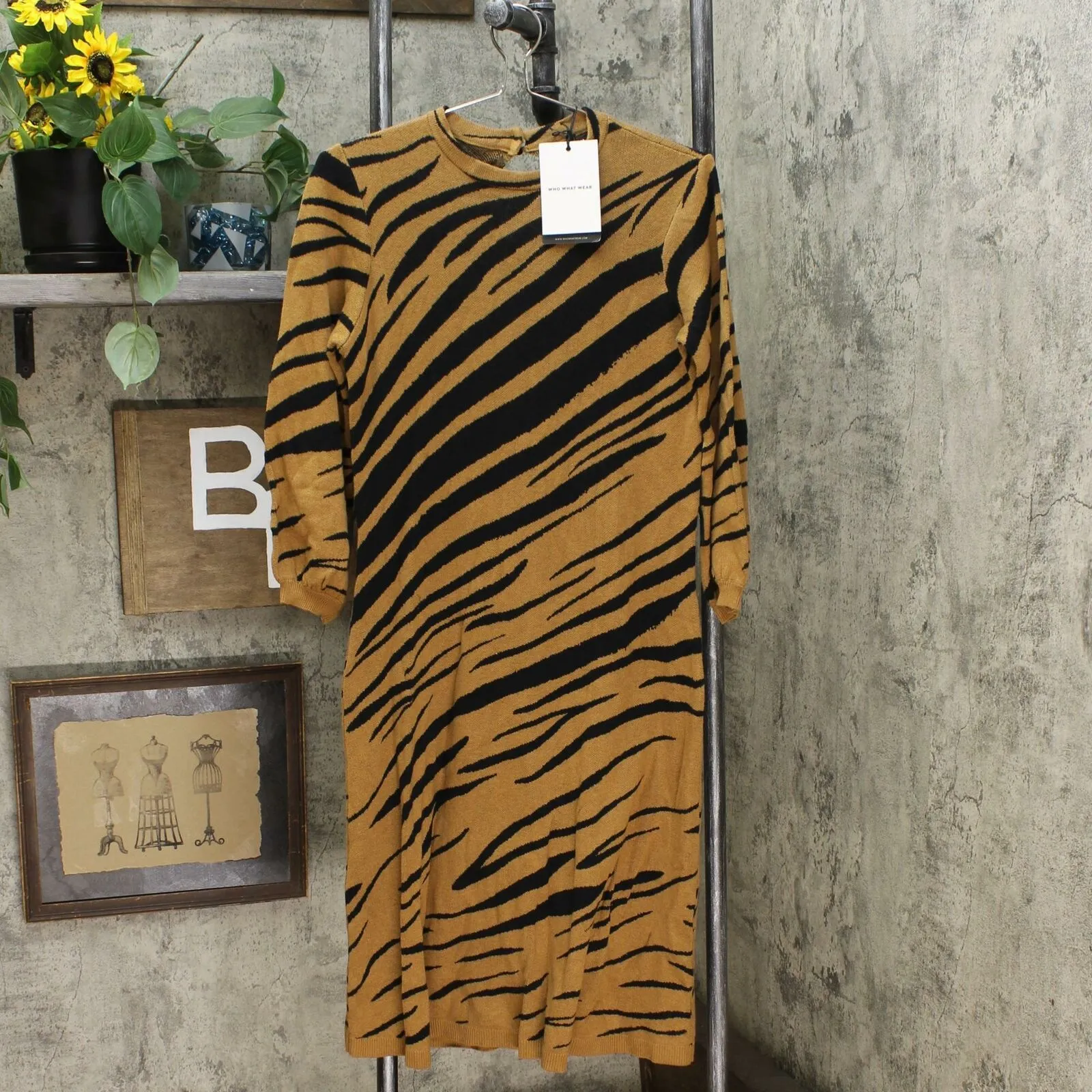 New Who What Wear Women's Animal Print 3/4 Sleeve Sweater Shift Dress