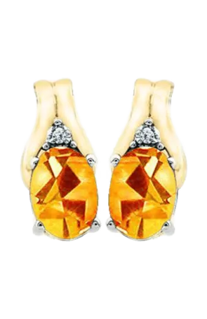 November Birthstone Earring with Diamond Accent set in 10k Yellow gold