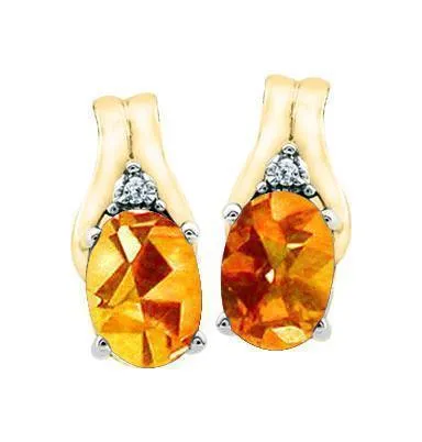 November Birthstone Earring with Diamond Accent set in 10k Yellow gold