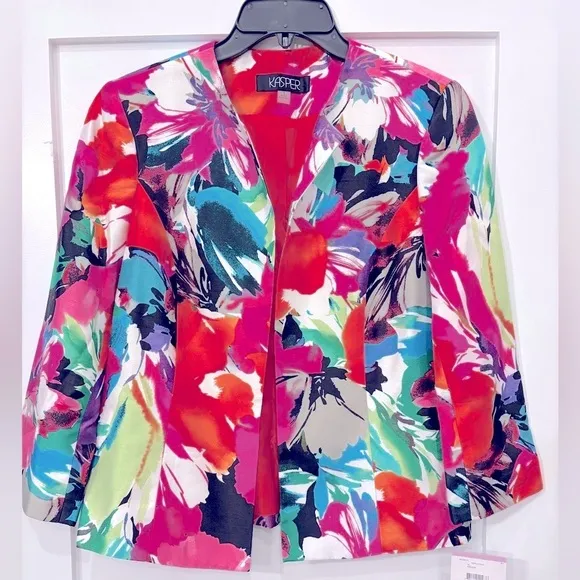 NWT Kasper Women's Tropical Floral Printed Flyaway Suit Jacket Lined size 6
