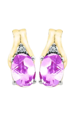 October Birthstone Earring with Diamond Accent set in 10k Yellow gold