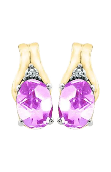 October Birthstone Earring with Diamond Accent set in 10k Yellow gold