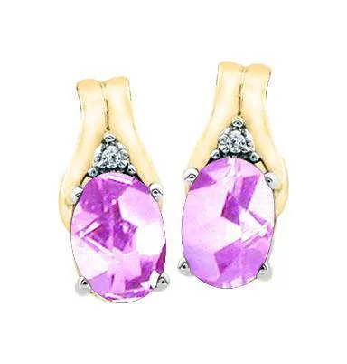 October Birthstone Earring with Diamond Accent set in 10k Yellow gold